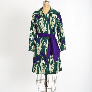 vintage 60s 70s Green + purple floral dress 