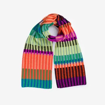 Mosaic Stripe Pom Knit Scarf