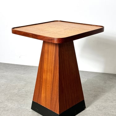 Vintage Mid Century Modern Walnut Satinwood Pyramid Side Table 1970s 