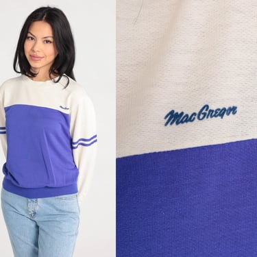 80s MacGregor Sweatshirt Purple White Color Block 1980s Striped Shirt Sporty Crewneck Slouchy Sweater Pullover Sports 1980s Small S 
