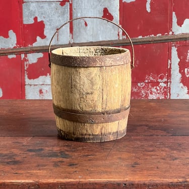 Antique Oak Staved Painters Bucket Country Decor 