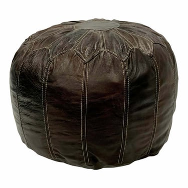Modern Chocolate Brown Leather Poof Ottoman