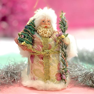 VINTAGE: Porcelain and Fabric Santa Ornament - Christmas Doll Ornament - Christmas Decorations 