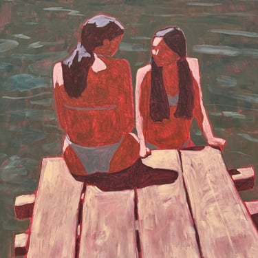 Women on Dock #2 - Original Acrylic Painting on Canvas, 30 x 40 