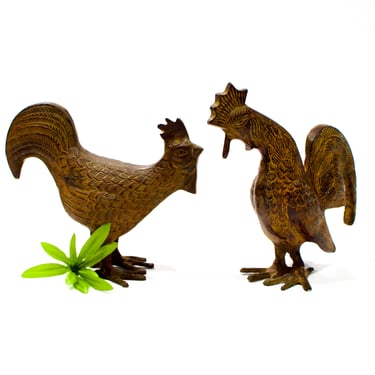 VINTAGE: Brass Chicken and Rooster Figurine Set - Farm Animal - Garden - SKU Tub-706-00011927 