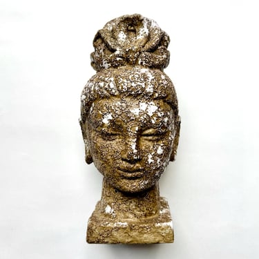 Rare Bitossi Kwan Yin Bust White & Brown Lava Glaze, 1950s Italy Vintage MCM 