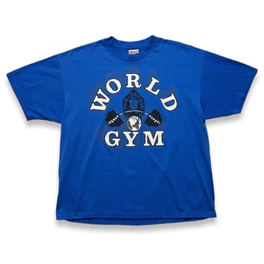 Vintage 1990s WORLD GYM T-Shirt ~ XL ~ Single Stitch ~ Hanes 50 50 ~ Weightlifting 