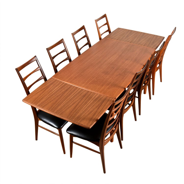 Narrow (48&#8243; x 32&#8243;) Danish Teak Expanding Dining Table w Gentle Curves