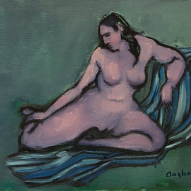 Nude on Striped Blanket - Original Oil Painting - Nude Female - Figure Study - Figurative - 8 x 10 inches - Nude Painting-Angela Ooghe 