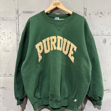 Vintage Green Purdue University crewneck Sweatshirt Retro patches Russel brand 