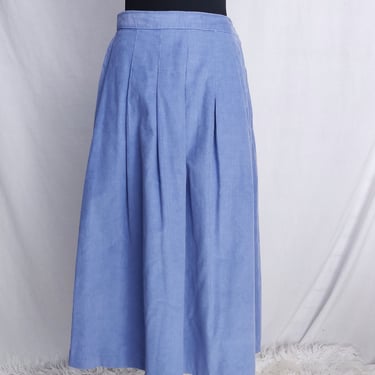 Vintage 80s 90s Blue Corduroy Pleated Skirt // High Waisted 