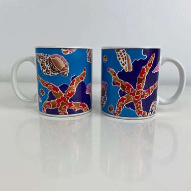 Vintage Otagiri Coffee Mugs Nautical Ocean Set of 2, Seashell Coffee Mug, Starfish Coffee Mug, Habitat Style Coffee Mug 