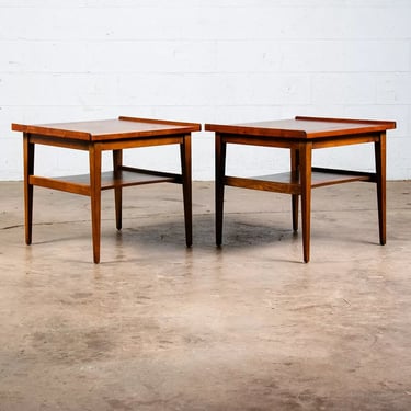 Mid Century Modern End Side Tables Nightstands Set American Martinsville Walnut