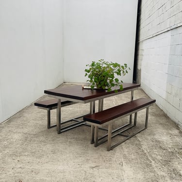 Handmade Teak and Steel Table with Benches