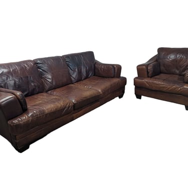 Brown Genuine Leather Couch And Chair Set