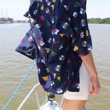 Vintage Nautical Flag Patterned Short Sleeve Shirt