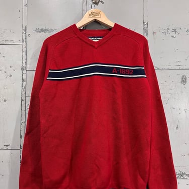 Small Y2K Abercrombie & Fitch red and navy ribbed knit sweater striped Preppy Mall Brand 