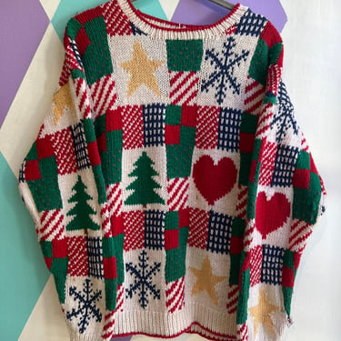 Vintage Christmas Patchwork Knit Sweater