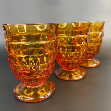 Set of 6 Colony Whitehall Amber Glass Tumblers with Footed Design 