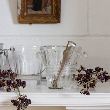 midcentury french pressed glass ice bucket with glass handles