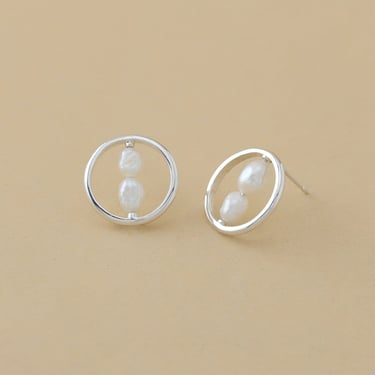 Boma - Sterling Silver Double Pearl Earring Studs