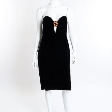 Strapless Velvet &amp; Leopard Cutout Dress