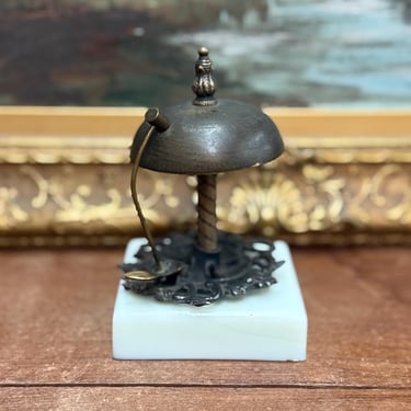 Free shipping within continental US -  Antique c. 1880 Brass Toned Hotel Front Desk Call Bell w/ Milk Glass Like Base 