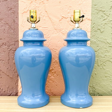 Pair of Cornflower Blue Ginger Jars