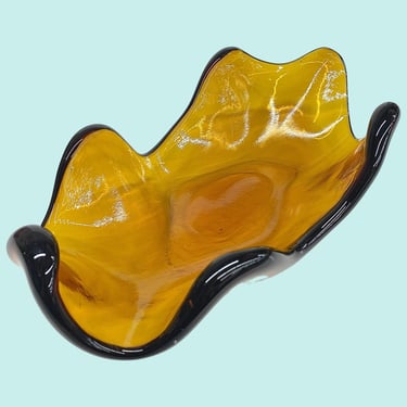 Vintage Blenko Freeform Glass Bowl Retro 1960s Mid Century