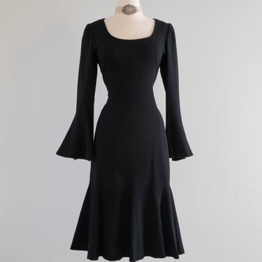 Witchy Woman! Fabulous 1970's Designer Richeline Wool Crepe Cocktail Dress / Medium