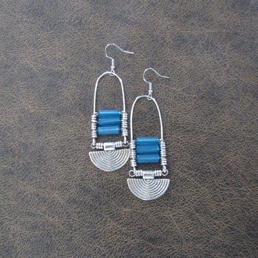 Baby blue sea glass earrings, chandelier earrings, statement earrings, bold earrings, etched metal earrings 2 