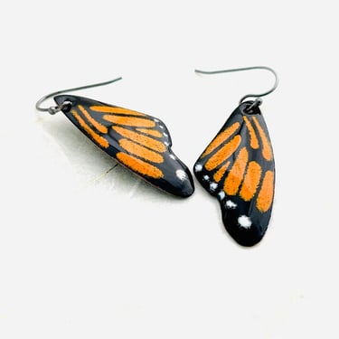 Enamel Monarch Butterfly Wing Earrings