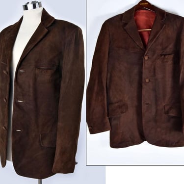 BUTTERY SUEDE Leather Jacket Coat Brown Ralph Lauren style Classic Real Vintage Mens Unisex style 38