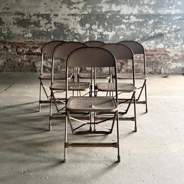 Set of 6 Vintage Redington Metal Folding Chairs 