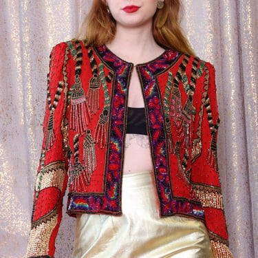 Kazar Beaded Silk Tassel Jacket S/M