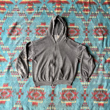 Vintage 80s Thrashed Russell Gray Athletic Zip Up Hooded Sweatshirt 