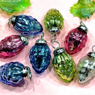 VINTAGE: 8pc Small Thick Mercury Glass Pinecone Ornaments - Mid Weight Kugel Style Ornaments - Unique Find 