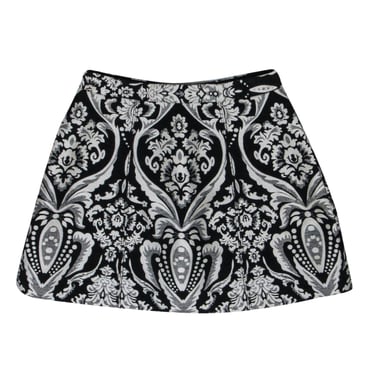 Alice & Olivia - Black & White Brocade Print Mini Skirt Sz 2