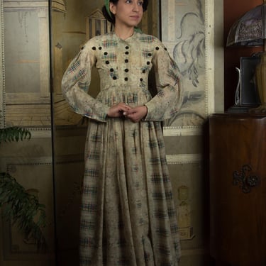 Antique Victorian Dress - c. 1837-40 Authentic Romantic Era Lightweigh Wool Dress with  Gigot Sleeves 