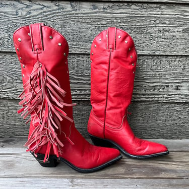 Vintage Lucchese Cowboy Boots Oxblood Red Woven Suede Womens Size