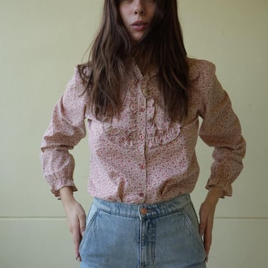 1970's Floral Blouse / Little Liberty Flowers Cotton Shirt / 1970's Liberty Printed Prairie Blouse 