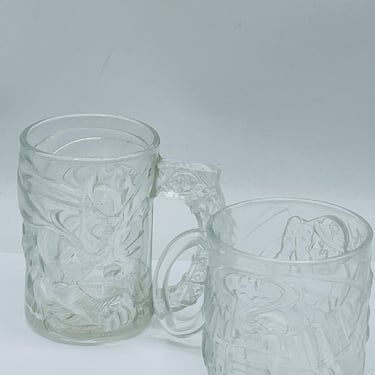 Vintage 1995 Pair of McDonald's "Batman Forever" Batman and Riddler Collectible Glass Mugs 