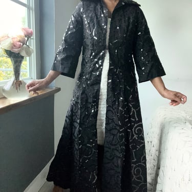 vintage full length embroidered sequined grosgrain opera coat 
