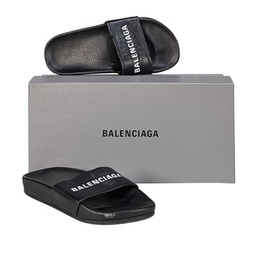 Balenciaga - Black Leather Upper Logo Slide Sandals Sz 6