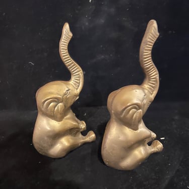 Whimsical Pair of Brass Elephants Bookends