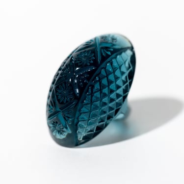 Cross Etched Banded Blue Resin Oval Ring