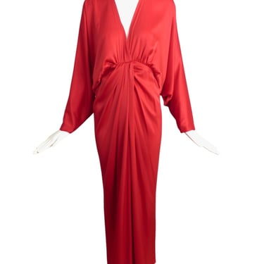 ADELE SIMPSON- 1970s Red Satin Evening Dress, Size 10