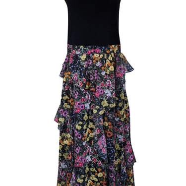 Ted Baker - Black & Multicolor Floral Ruffle Maxi Dress Sz 4