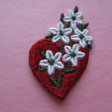 vintage heart patch vintage red love flower appliqué trim 
