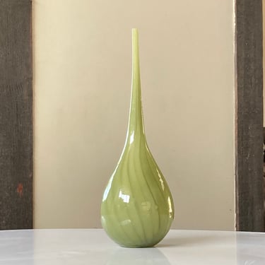 Tall handblown striped fluted vase 